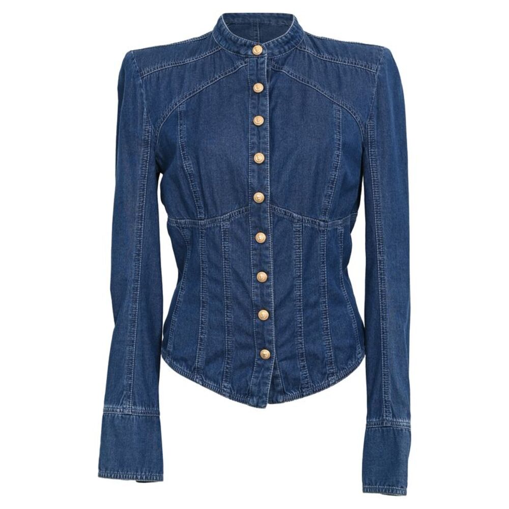 Balmain Corset Type Denim Jacket in Blue Cotton